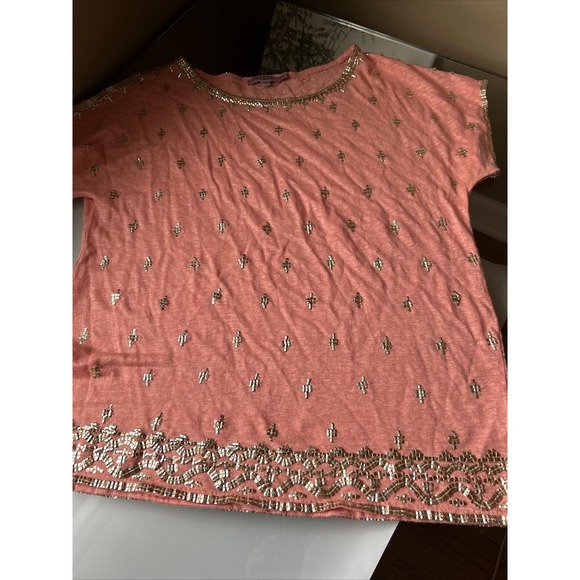 Calypso Saint Barth Linen knit Embroidered Stud Short Sleeve Top coral Size XS - Picture 12 of 15